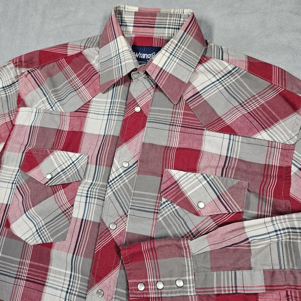 Vintage Wrangler Shirt Mens Medium Pearl Snap Red Plaid Western Rodeo Cowboy Y2K